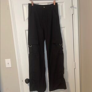 Prettylittlething Black Wide Leg Cargo Pants